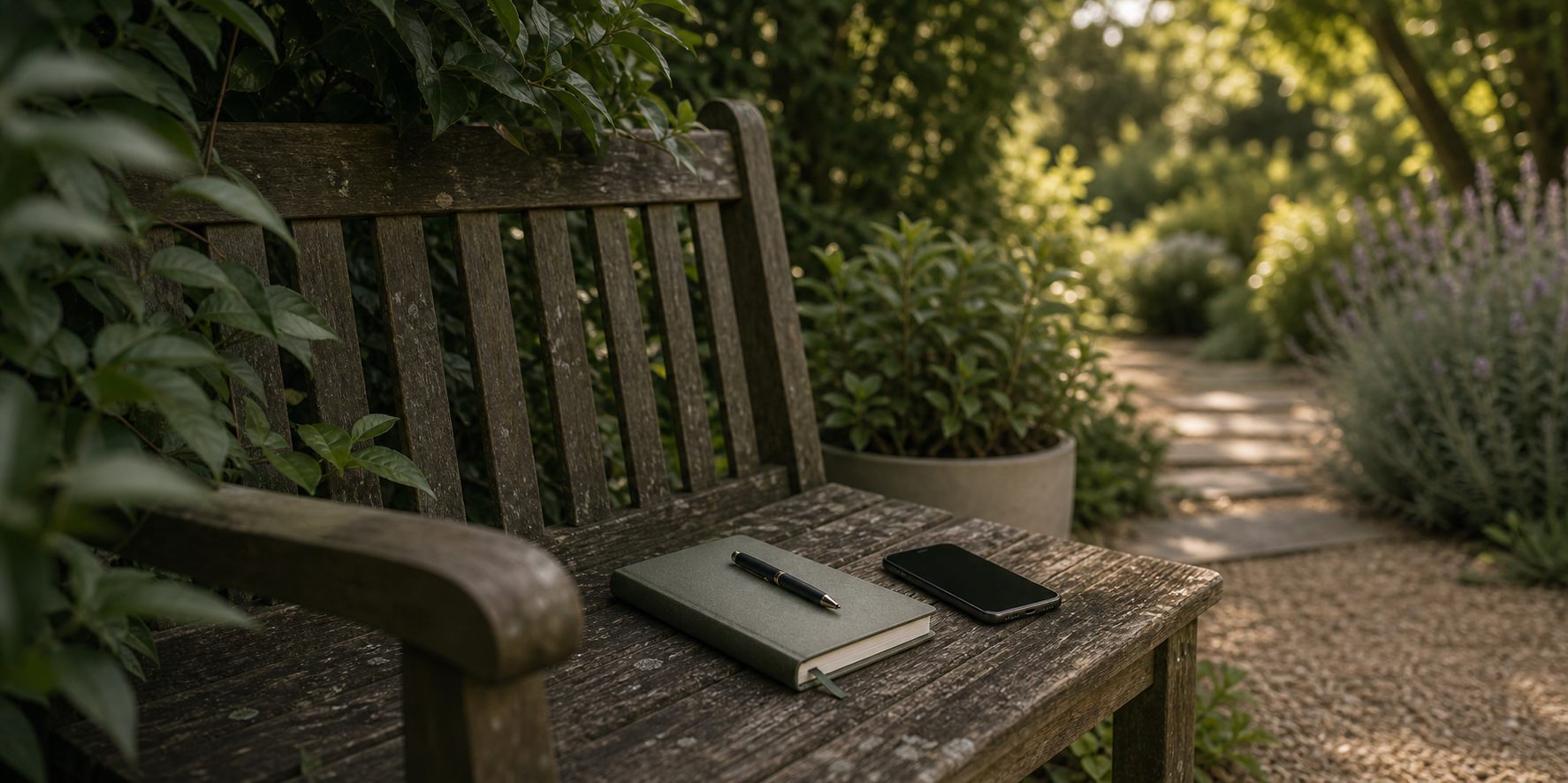 A quiet garden bench representing space for communication, reflection and relationship repair