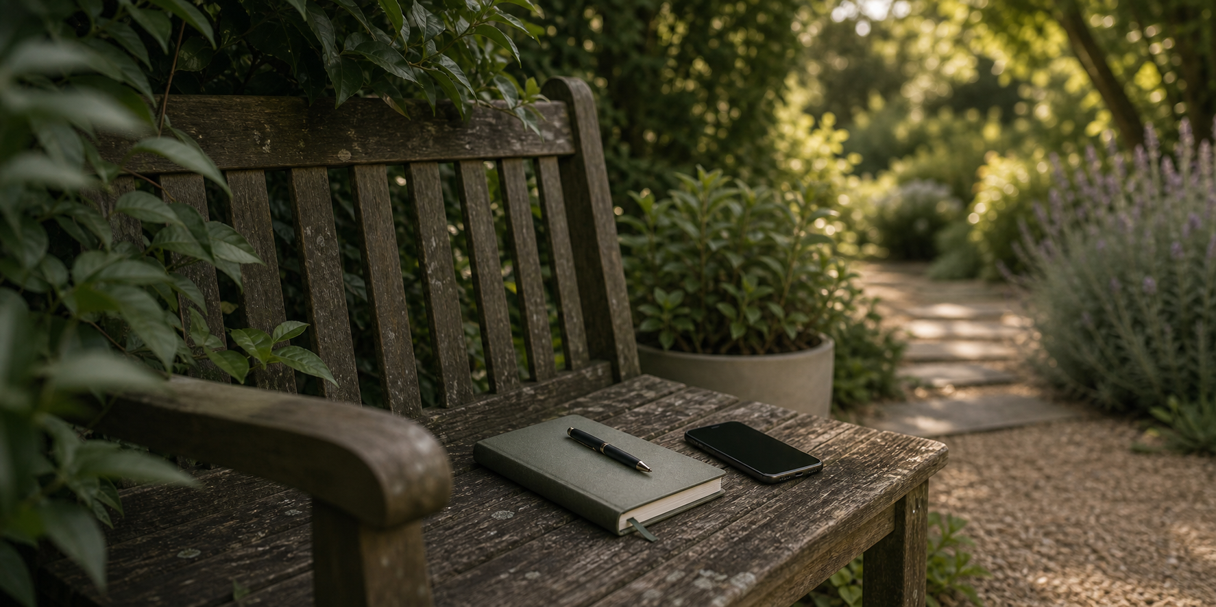 A quiet garden bench representing space for communication, reflection and relationship repair